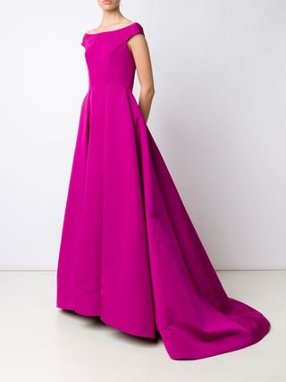 Christian Siriano + Off-Shoulder Pleated Dress