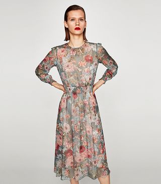 Zara + Midi Dress With Shirred Waist