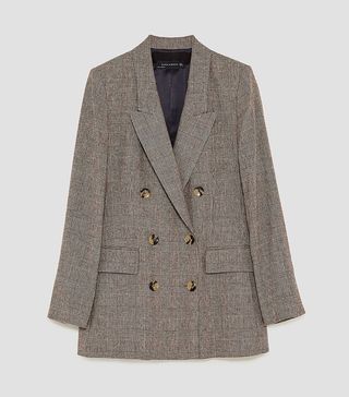 Zara + Checked Double-Breasted Jacket
