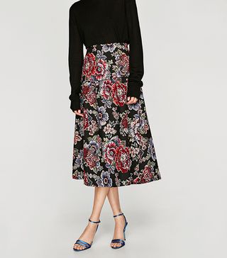 Zara + Jacquard Mid-Length Skirt