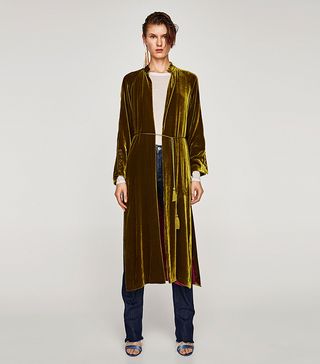 Zara + Long Silk Velvet Kimono
