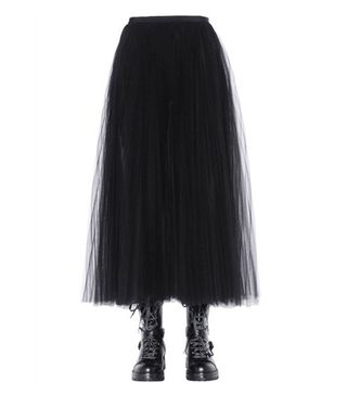 Valentino + Pleated and Layered Tulle Midi Skirt