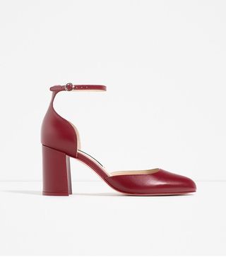 Zara + Mid Heel Leather Shoes With Ankle Strap