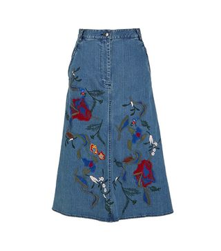 Tibi + Marisol Embroidered Denim Skirt