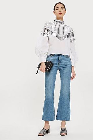 Topshop + Moto Mid Blue Dree Cropped Jeans