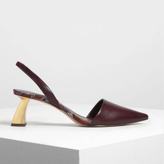 Charles & Keith + Burgundy Sculptural Heel Slingback Pumps