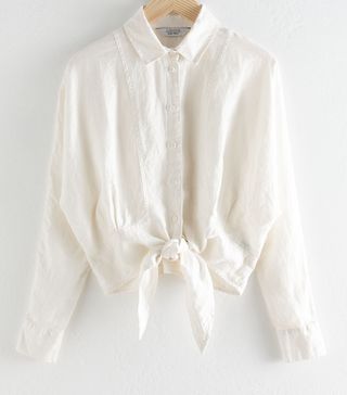 & Other Stories + Linen Front Tie Collared Blouse