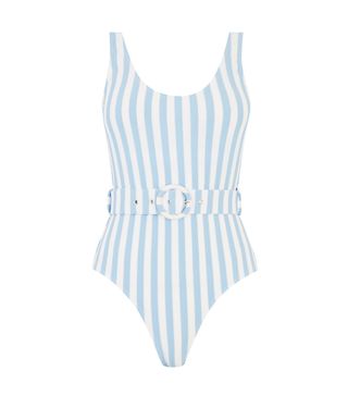 Warehouse + Breton Striped Belted Swimsuit