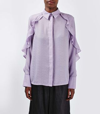 Topshop Unique + Jacquard Ruffle Shirt