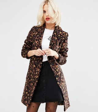 ASOS + Slim Coat In Leopard Print