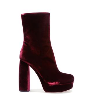 Miu Miu + Leather-Trimmed Velvet Ankle Boots