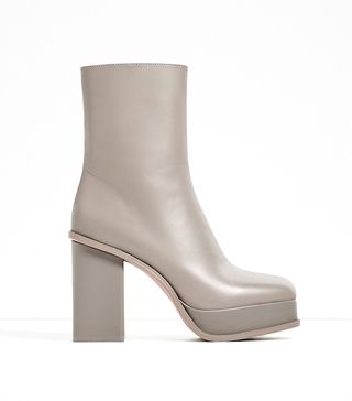 Zara + Leather Ankle Boots with Lined Platform