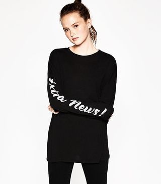 Zara + T-Shirt with Sleeve Text
