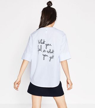 Zara + Striped T-Shirt with Text