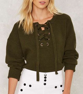 Nasty Gal + In the Thick of It Lace-Up Sweater