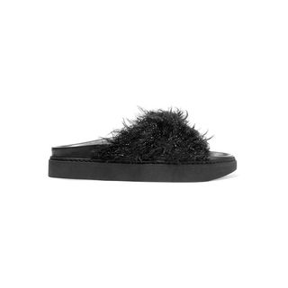 Simone Rocha + Leather and Faux Fur Slides