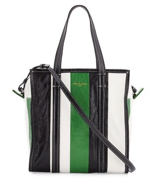 Balenciaga + Bazar Small Striped Leather Shopper Tote Bag