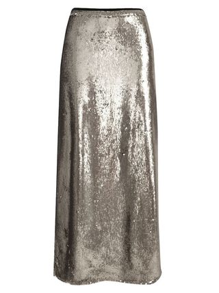 River Island + Silver Sequin Maxi Skirt