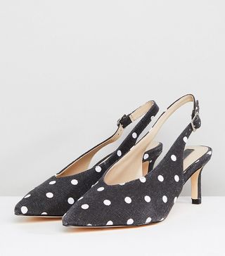 Miss Selfridge + Polka Dot Kitten Heel Sling Back Shoes