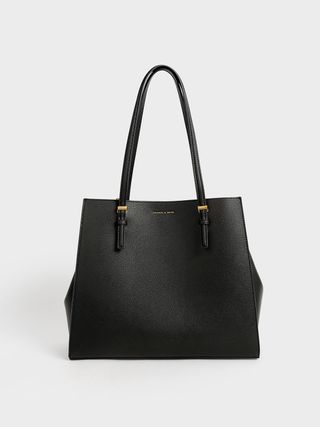 Charles & Keith + Black Large Double Handle Tote Bag