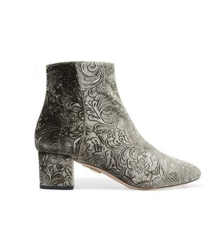 Aquazzura + Baroque Embossed Velvet Ankle Boots