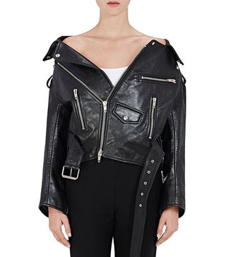 Balenciaga + Off-the-Shoulder Leather Biker Jacket