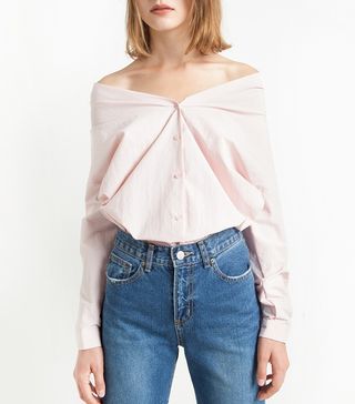 Pixie Market + Pink Off The Shoulder Shirt