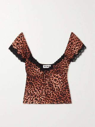 Rixo + Rosella Cropped Lace-Trimmed Leopard-Print Crepe Top