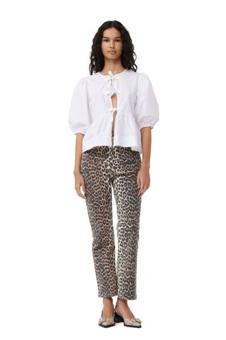 Ganni + Leopard Betzy Cropped Jeans