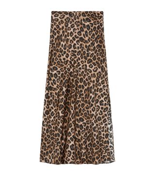 The Kooples + Silk Leopard Print Midi Skirt