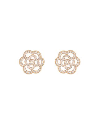 Chanel + Camelia Earrings in 18K Pink Gold with Diamonds