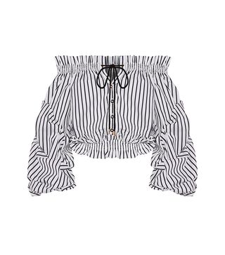 Caroline Constas + Lorena Off-the-Shoulder Striped Cotton-Poplin Top