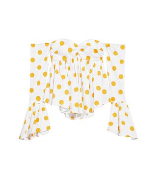 Caroline Constas + Off-the-Shoulder Polka-Dot Cotton-Blend Poplin Top