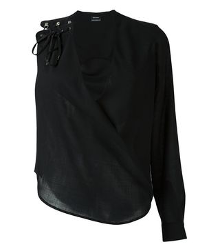 Anthony Vaccarello + One-Shoulder Wrap Blouse