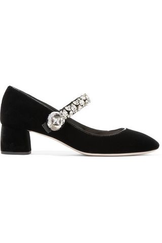 Miu Miu + Crystal-embellished Velvet Mary Jane Pumps