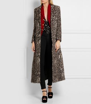 Saint Laurent + Leopard-Print Brushed Knit Coat