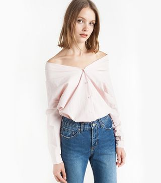 Pixie Market + Pink Off the Shoulder Shirt
