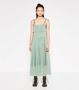Zara + Gathered Tulle Dress