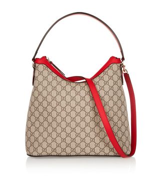 Gucci + Linea A Hobo Leather-Trimmed Coated-Canvas Shoulder Bag