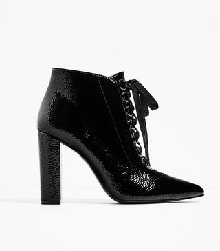 Zara + Lace-Up High-Heel Ankle Boots