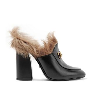 Gucci + Shearling-Lined Leather Mules