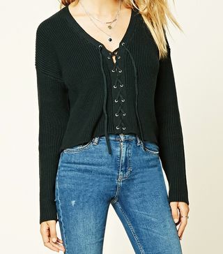 Forever 21 + Lace-Up Ribbed Knit Sweater Top