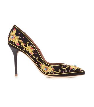 Malone Souliers + Brenda Embroidered Velvet Pumps
