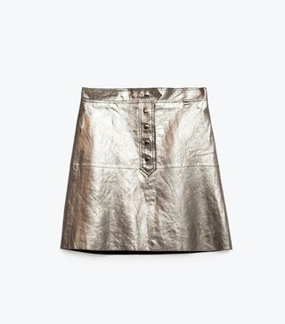 Zara + Metallic Leather Skirt