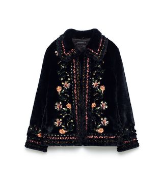 Zara + Embroidered Faux Fur Jacket
