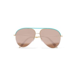 Victoria Beckham + Classic Victoria Aviator-Style Gold-Tone and Leather Mirrored Sunglasses
