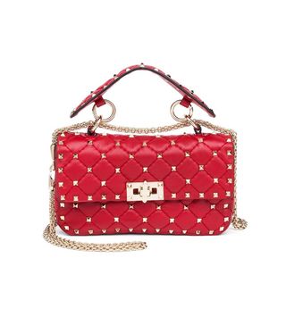 Valentino + Rockstude Small Quilted Leather 
Chain Top-Handle Bag