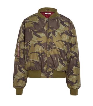 Ganni + Camouflage-Print Shell Bomber Jacket