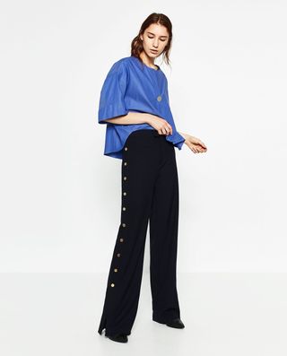 Zara + Trousers With Golden Side Buttons