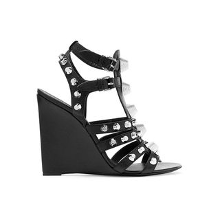 Balenciaga + Studded textured-leather wedge sandals